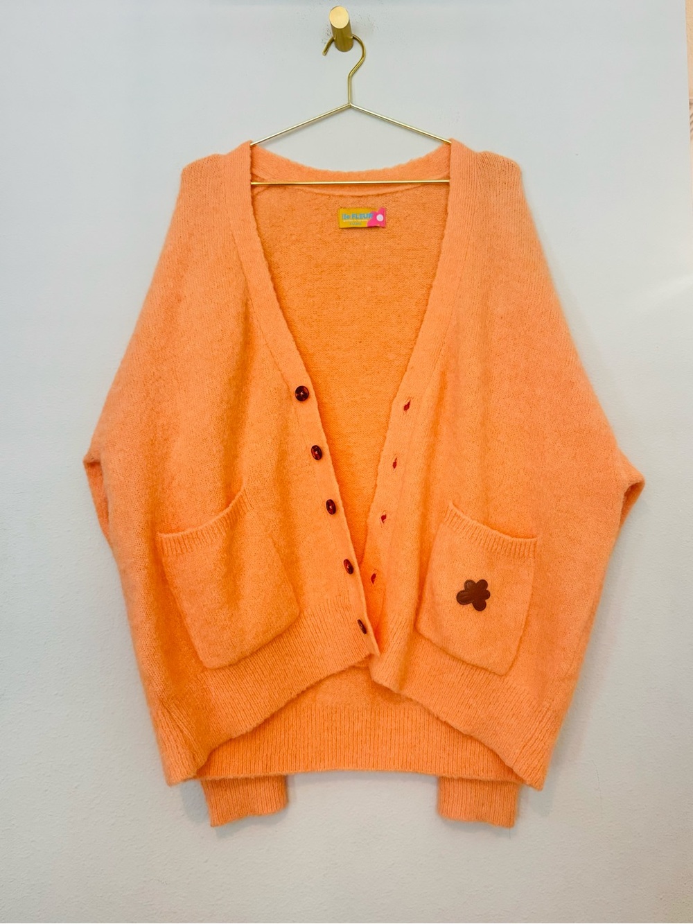 Golf Le Fleur Peach-Orange V-Neck Button Cardigan